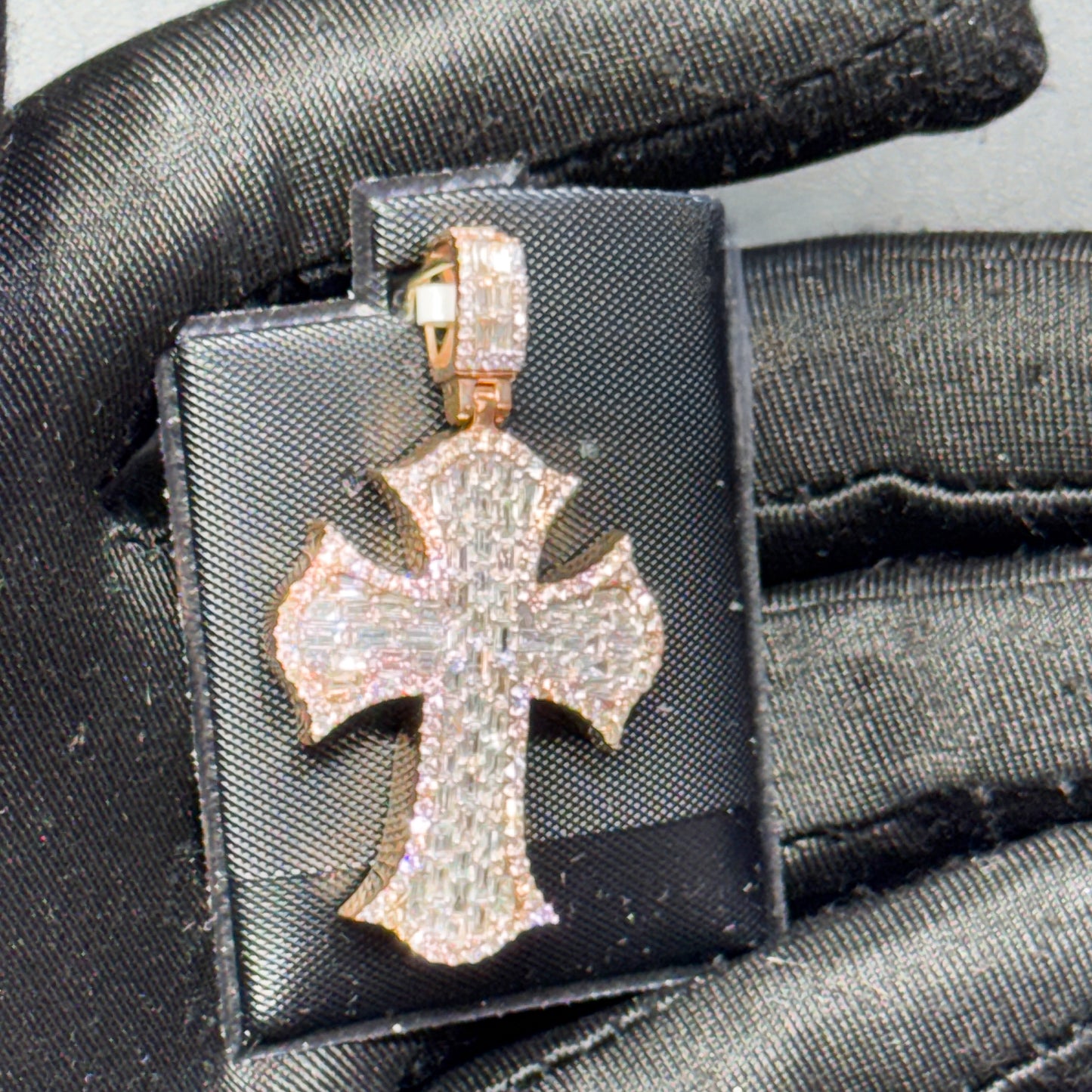 14K Rose Gold Baguette& Round Diamond Cross Pendant – 1.80 CT