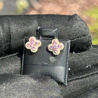 14K Yellow Gold Pink & White Diamond Flower Cluster Earrings 0.45ct – Luxury Iced Out Studs