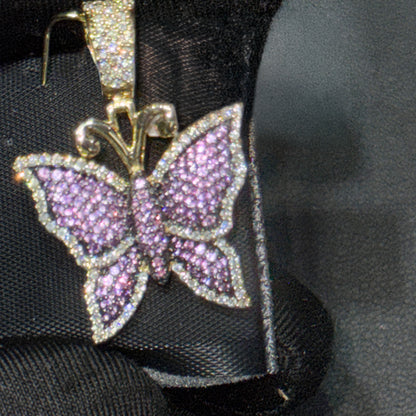 14K Gold Diamond & Gemstone Butterfly Pendant – Purple, Pink & Blue Options