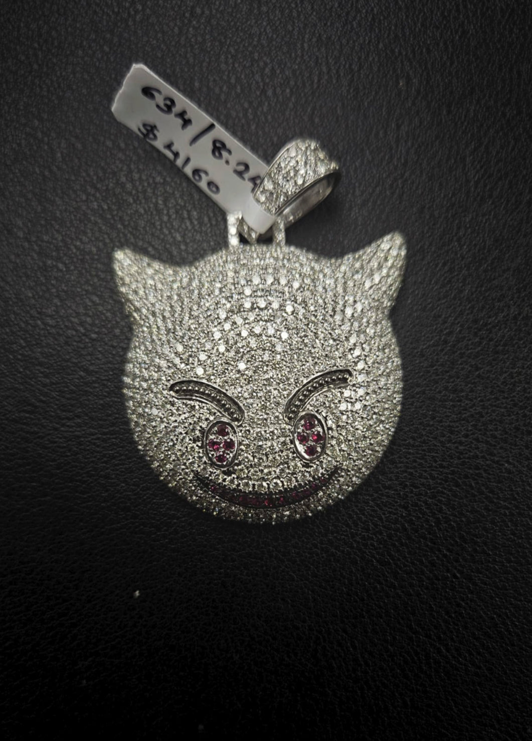 10K White Gold 😈 Emoji Pendant – 8.24ct Natural Diamonds