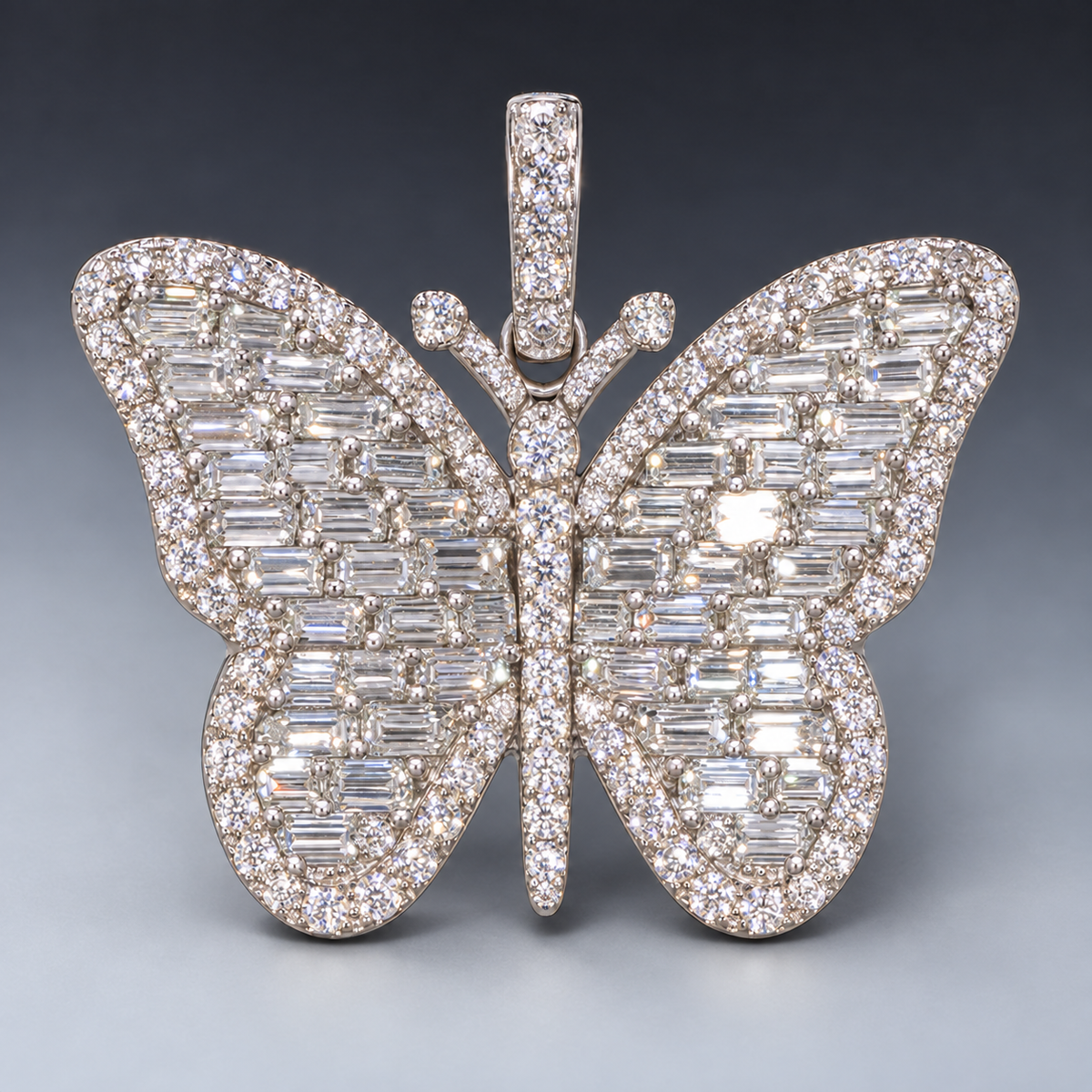 14K Gold Natural Diamond Butterfly Pendant