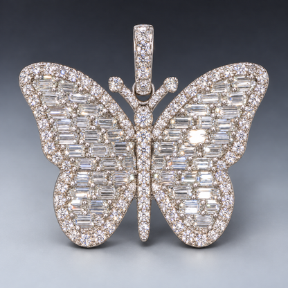 14K Gold Natural Diamond Butterfly Pendant