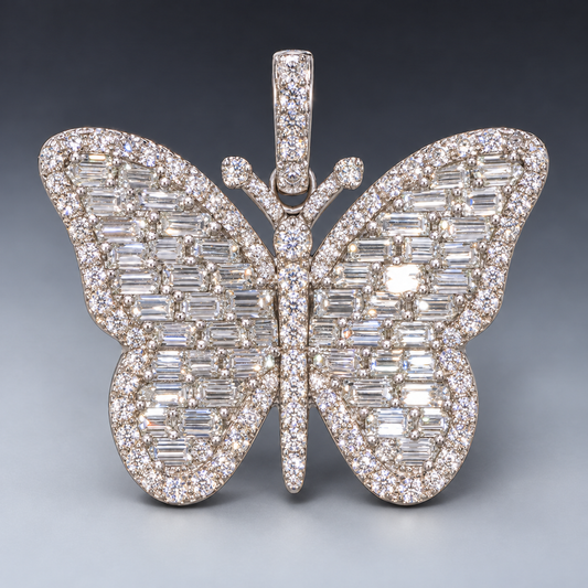 14K Gold Natural Diamond Butterfly Pendant