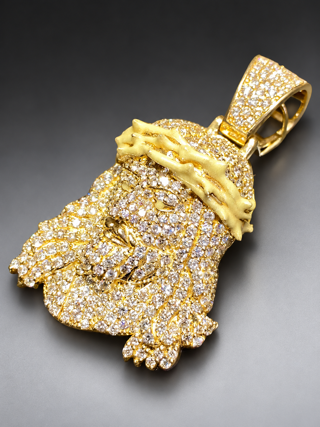 Jesus Pendant in 14K Yellow Gold – Diamond-Set Crown & Bail, Glow-in-the-Dark Enamel