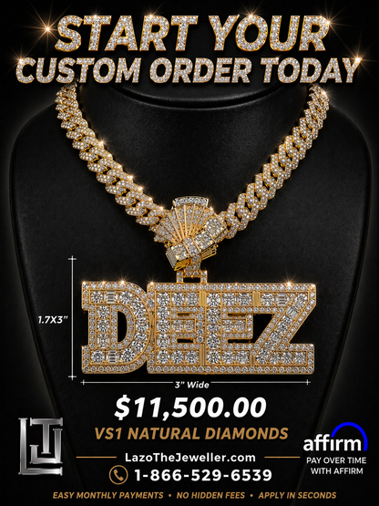 10k Gold VS1 Natural Diamond 2.5x 3” Wide Custom Order Pendant Deposit