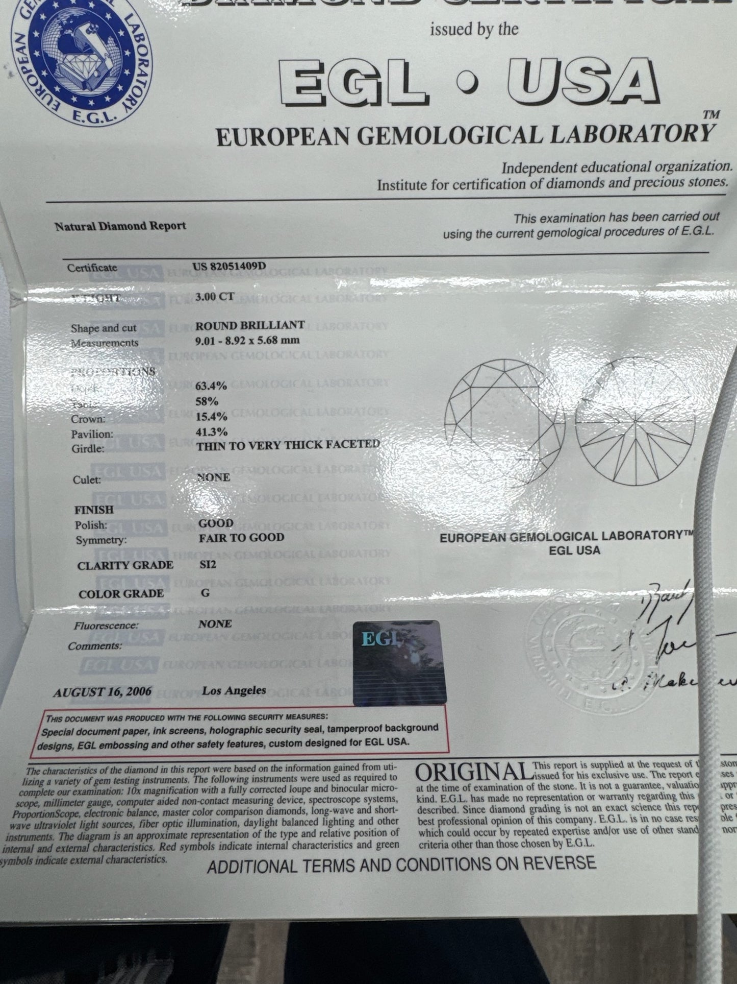 4.20ct Natural Round Brilliant Diamond Engagement Ring | G Color SI2 | EGL Certified | Split Shank Halo Setting