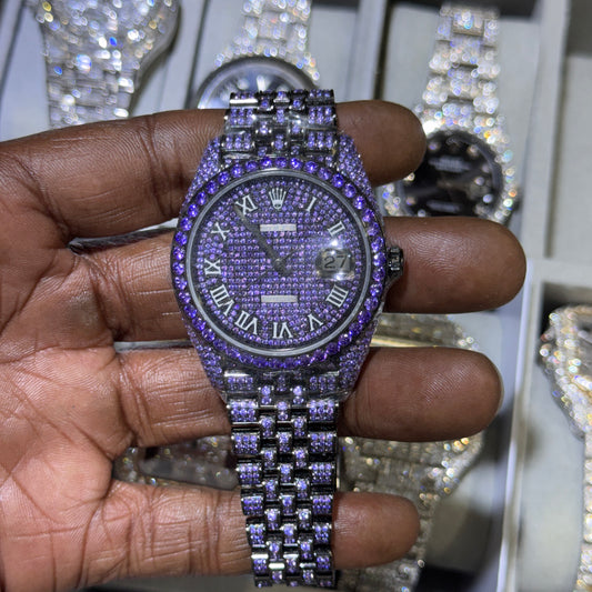 Purple Diamond Rolex Datejust 41MM – Fully Iced Out Bust Down Watch