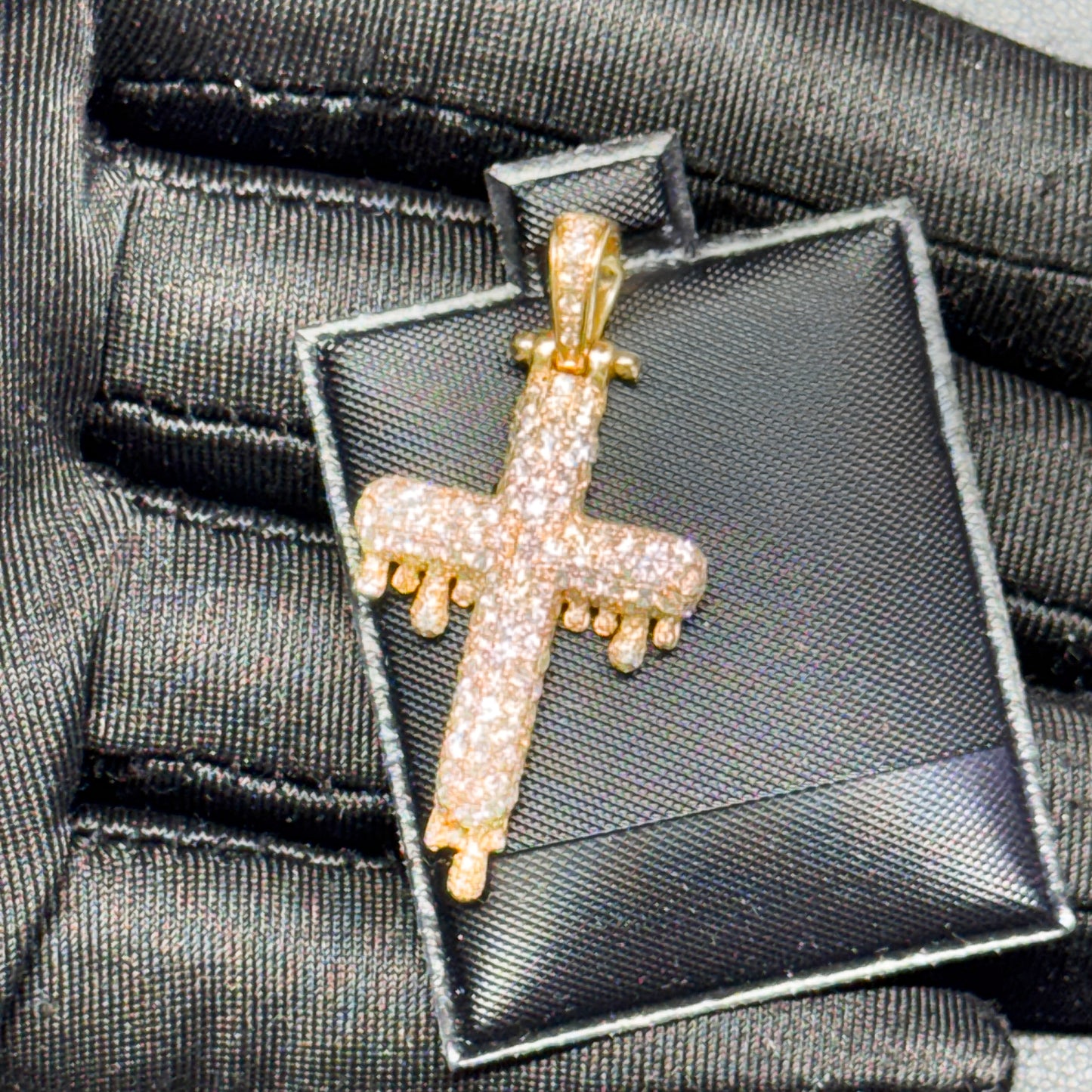 14K Yellow Gold Diamond Cross Pendant – Fully Iced