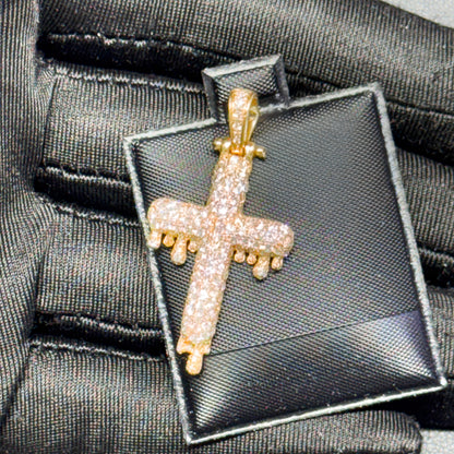 14K Yellow Gold Diamond Cross Pendant – Fully Iced