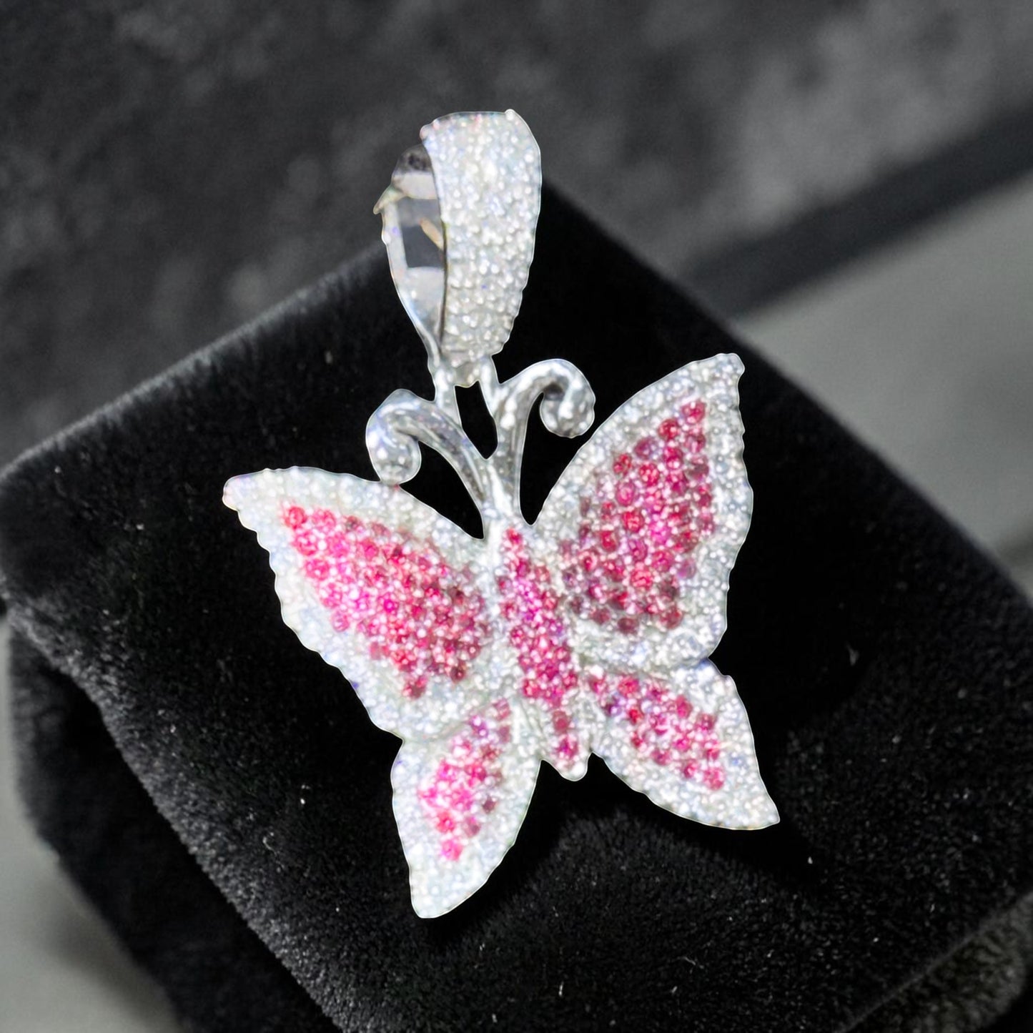 14K Gold Diamond & Gemstone Butterfly Pendant – Purple, Pink & Blue Options