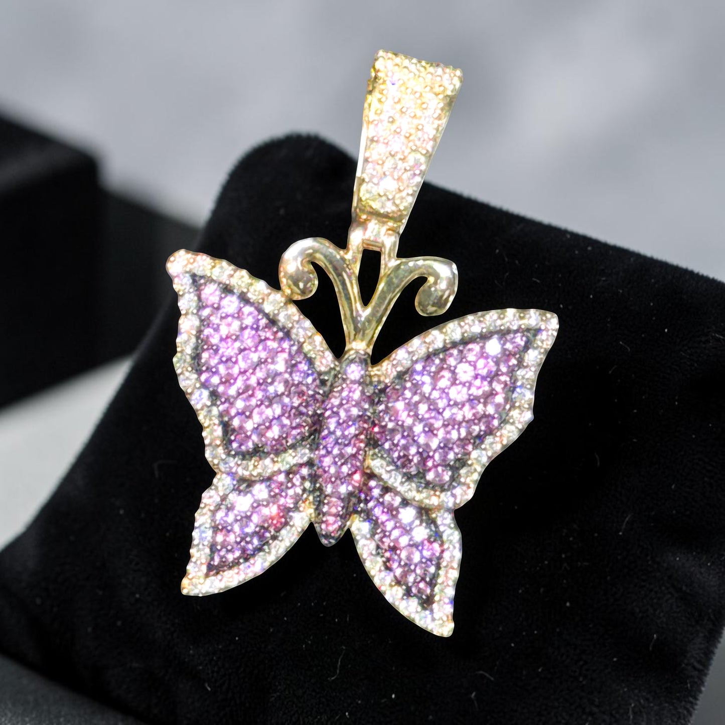 14K Gold Diamond & Gemstone Butterfly Pendant – Purple, Pink & Blue Options