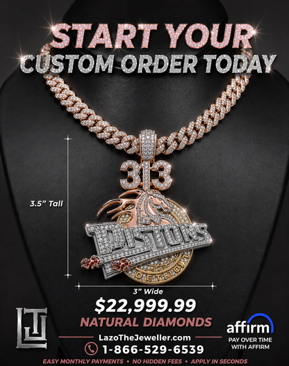 10k Gold VS1 Natural Diamond 3.5 x 3” Wide Custom Order Pendant Deposit