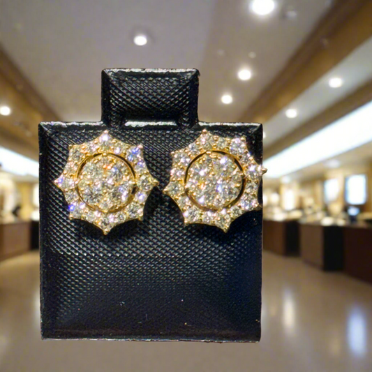 0.90ct Yellow Gold Starburst Diamond Earrings – Custom Hip Hop Cluster Studs