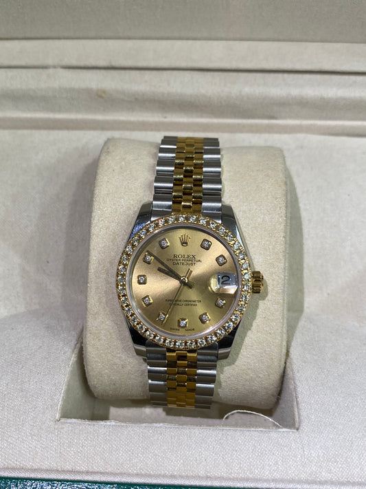 Rolex Datejust 31mm Two-Tone Champagne Dial with Diamond Bezel & Jubilee Bracelet