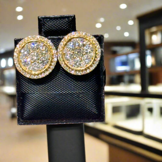 1.50ct Yellow Gold Round Cluster Diamond Earrings – Hip Hop Luxury Studs