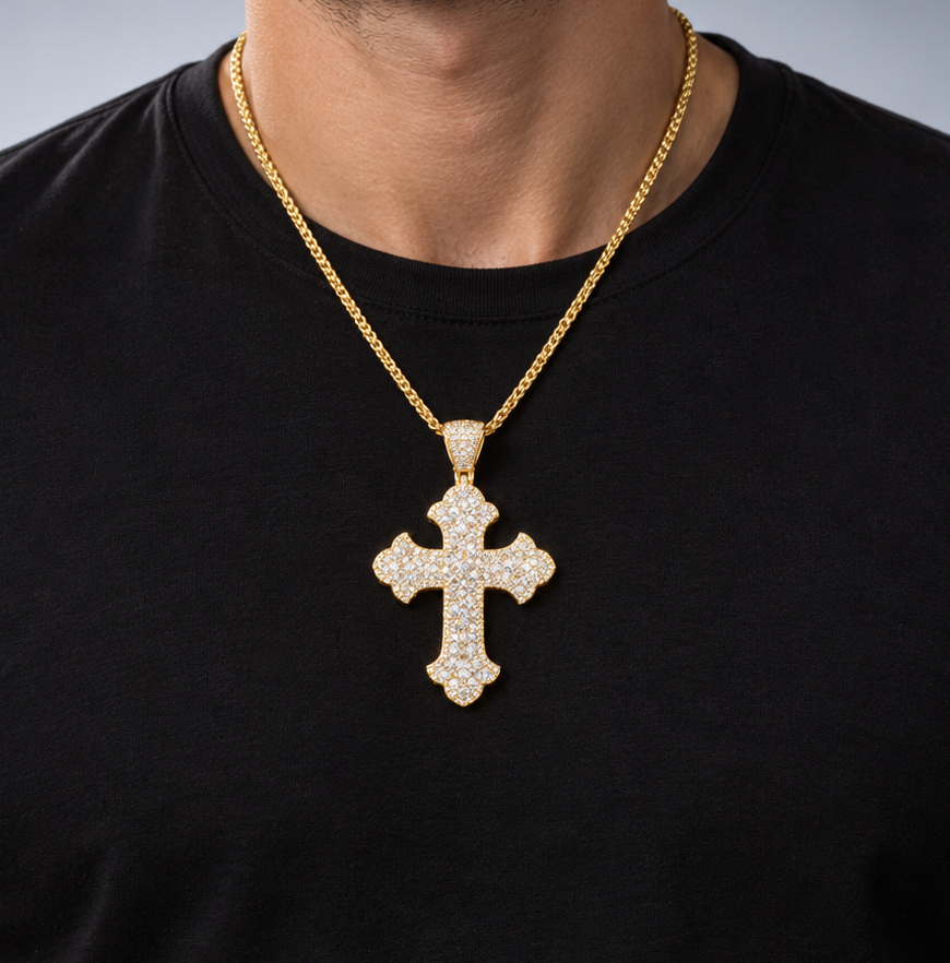 14K Yellow Gold Natural Diamond Cross Pendant