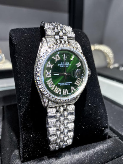 Rolex Diamond Datejust Watch – Fully Iced Bracelet & Bezel (Multiple Dial Options)