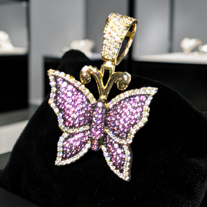 14K Gold Diamond & Gemstone Butterfly Pendant – Purple, Pink & Blue Options