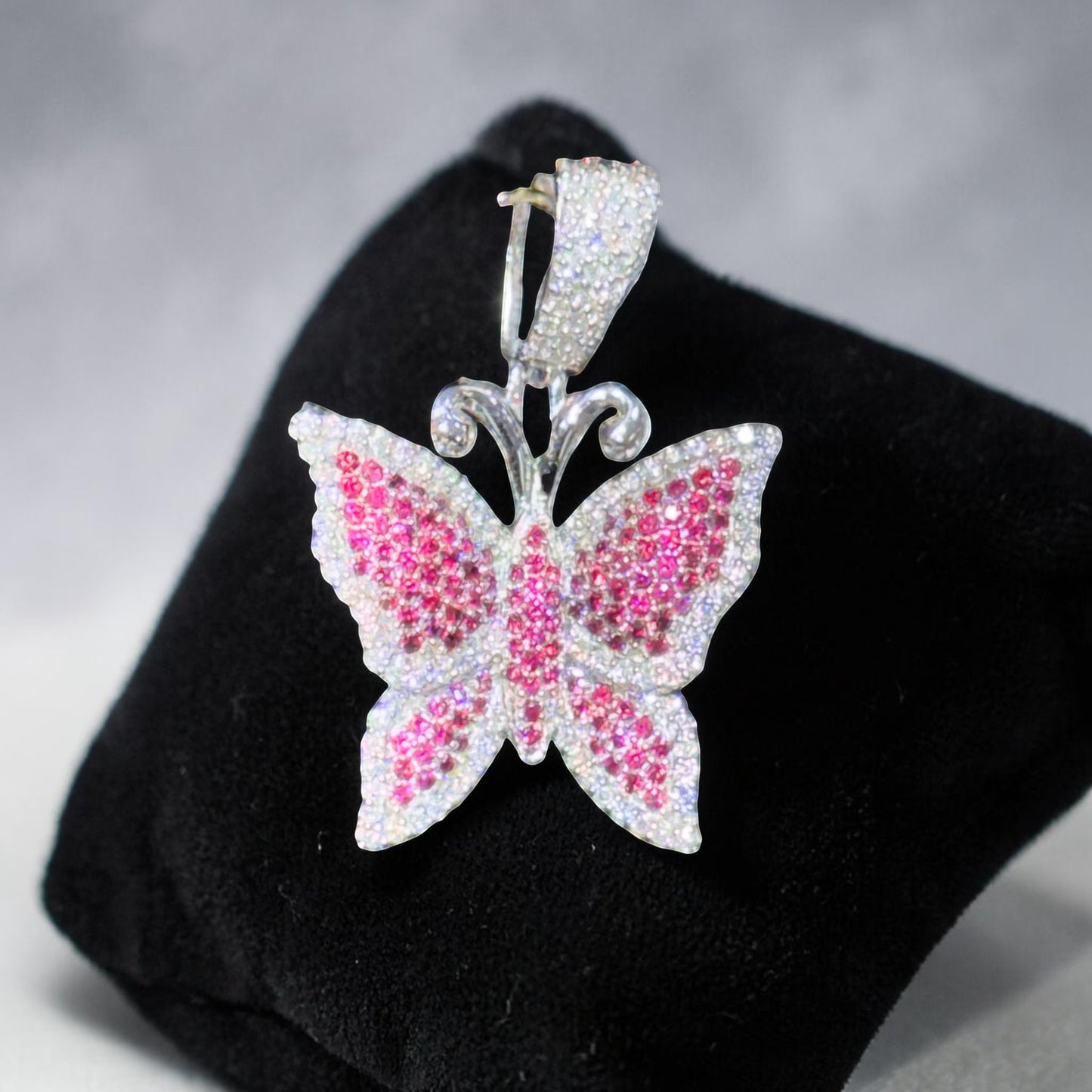 14K Gold Diamond & Gemstone Butterfly Pendant – Purple, Pink & Blue Options