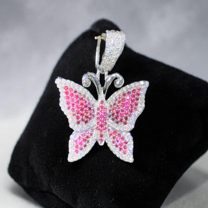 14K Gold Diamond & Gemstone Butterfly Pendant – Purple, Pink & Blue Options