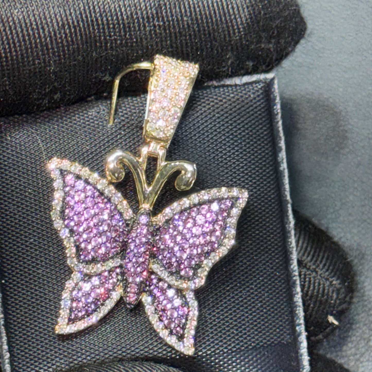 14K Gold Diamond & Gemstone Butterfly Pendant – Purple, Pink & Blue Options