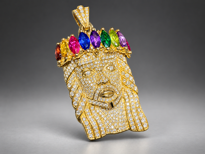 Solid Gold Diamond Jesus Pendant | Heavyweight 10K Yellow Gold Gemstone Crown
