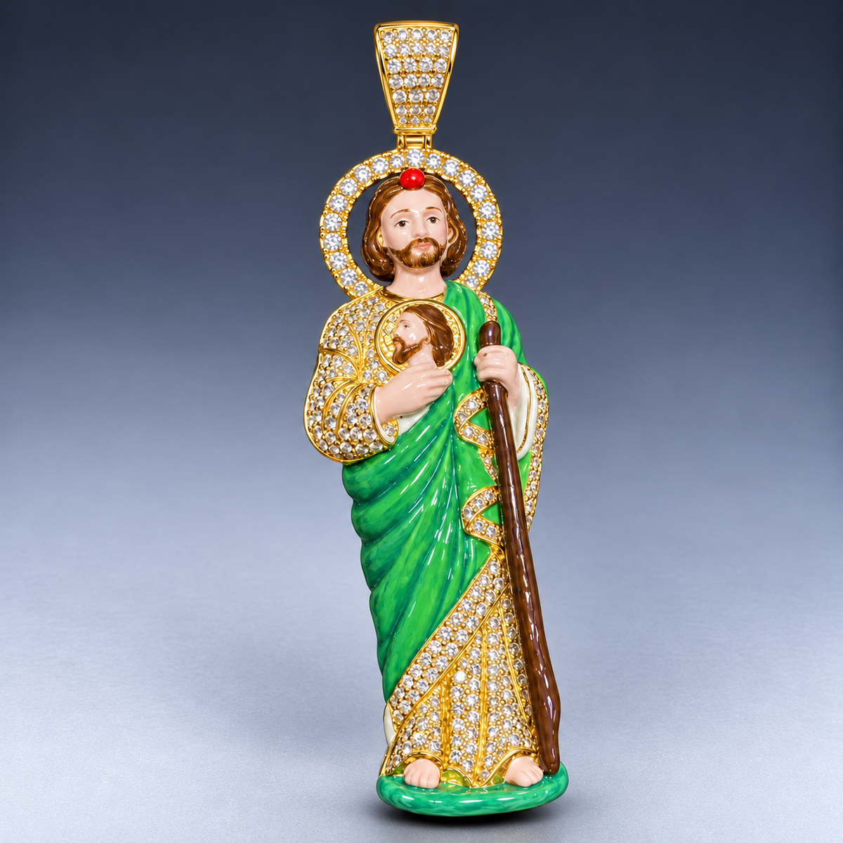 3” Heavy 10K Yellow Gold Diamond Jesus Pendant – Hand-Finished Enamel