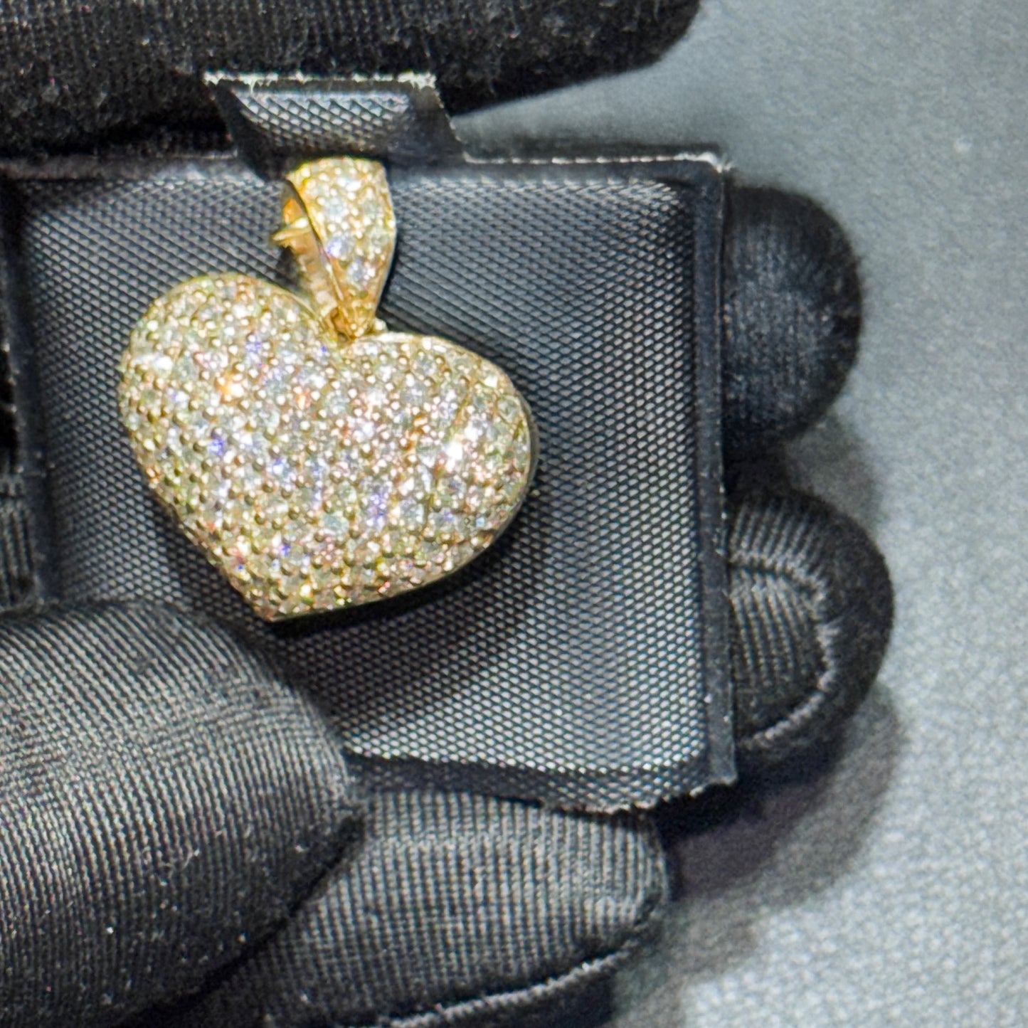14K Yellow Gold Fully Iced Diamond Heart Pendant – 1.60 CT