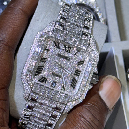 Cartier Santos Iced Out Watch – Fully Diamond Paved with Box & Papers – Luxury Men’s Timepiece