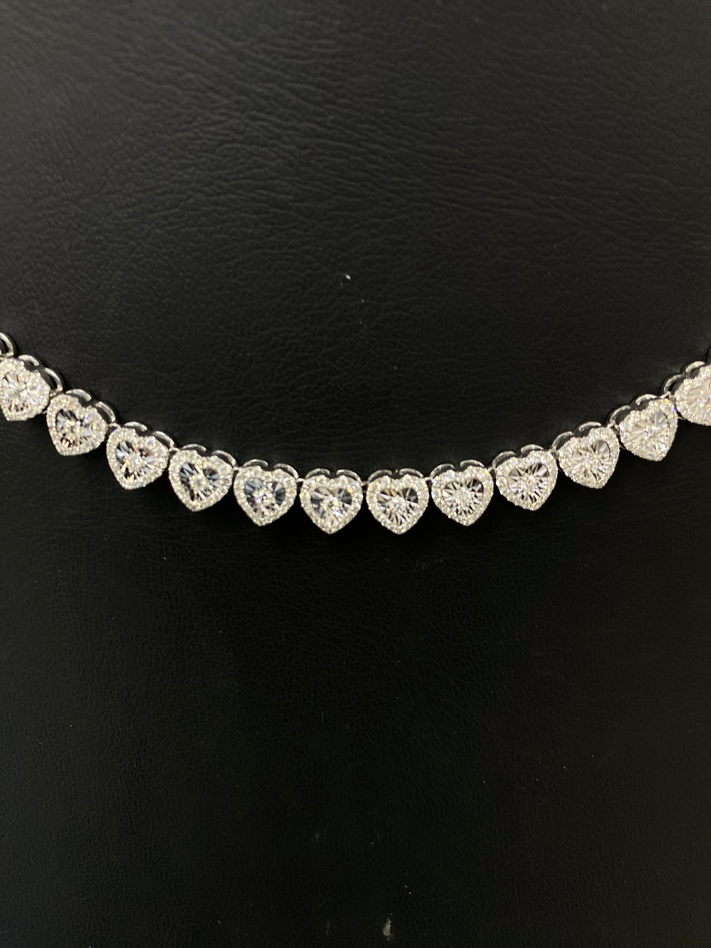 Natural Diamond 4.75 Carats Heart Tennis Necklace – 14K White Gold (17”)
