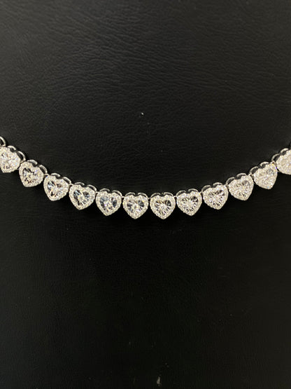 Natural Diamond 4.75 Carats Heart Tennis Necklace – 14K White Gold (17”)