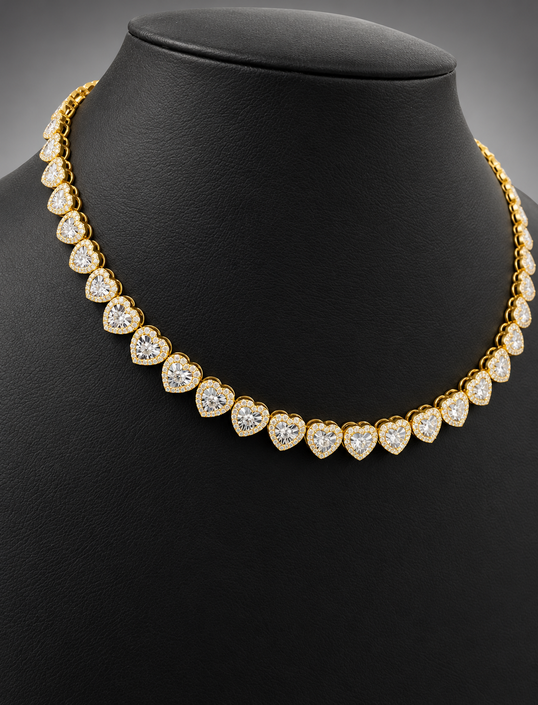 10K Yellow Gold Heart Diamond Tennis Necklace – 7.00 Carats Natural Diamonds | 17”