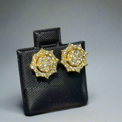 0.90ct Yellow Gold Starburst Diamond Earrings – Custom Hip Hop Cluster Studs