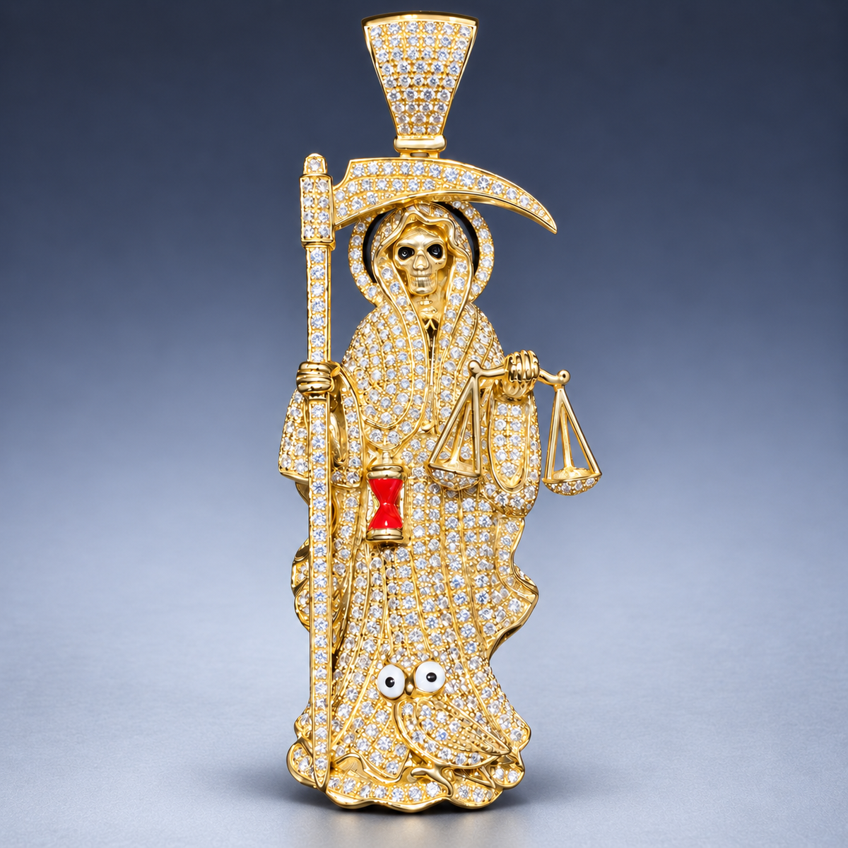 3” 10K Yellow Gold & Natural Diamond Reaper Pendant