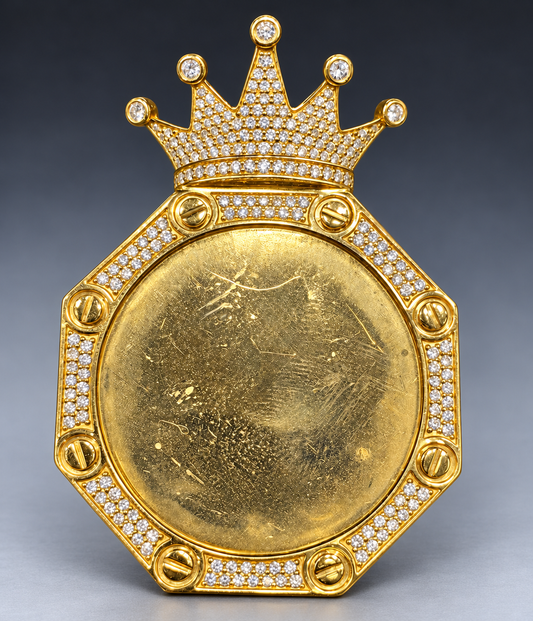 14K Gold King Crown Memory Pendant with Diamond Bail
