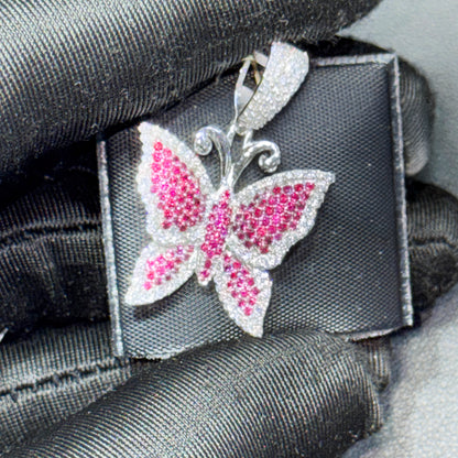 14K Gold Diamond & Gemstone Butterfly Pendant – Purple, Pink & Blue Options