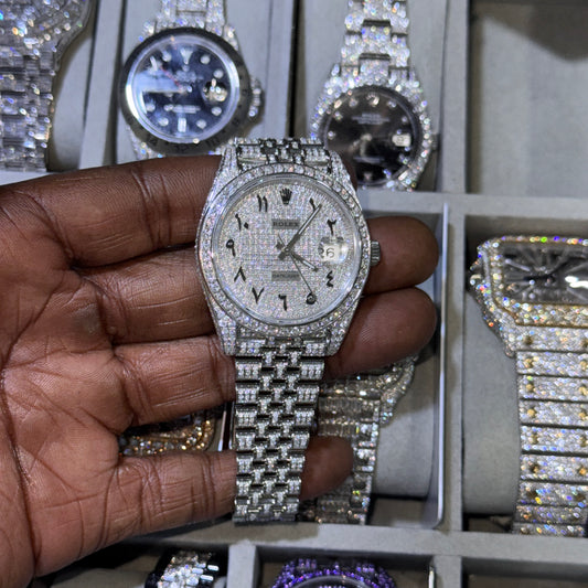 Rolex Datejust Arabic Dial | Fully Iced Out Diamond Watch – 41mm Stainless Steel & White Gold