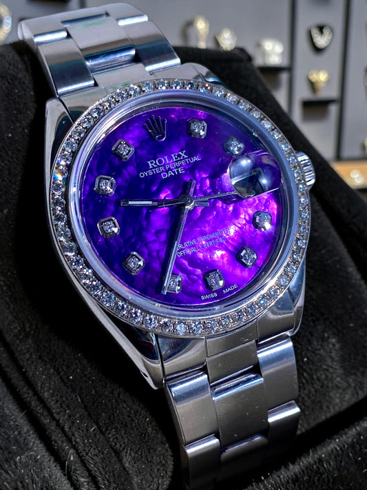Rolex Datejust 34mm Diamond Bezel Purple Mother of Pearl Dial