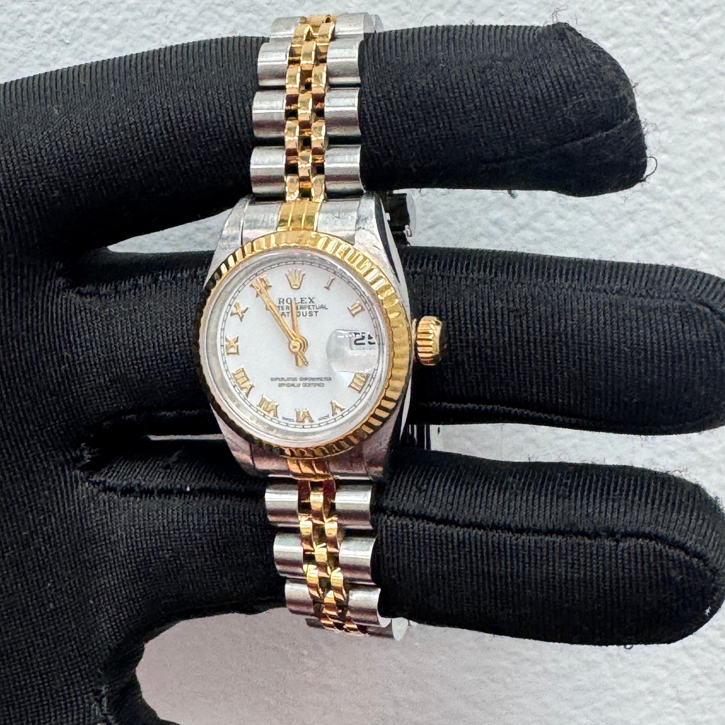 Women’s Rolex 26MM Datejust Two-Tone (Stainless Steel & 18K Yellow Gold) with a factory diamond hour-marker dial