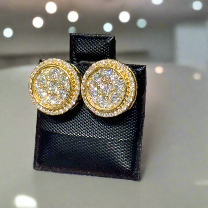 1.50ct Yellow Gold Round Cluster Diamond Earrings – Hip Hop Luxury Studs