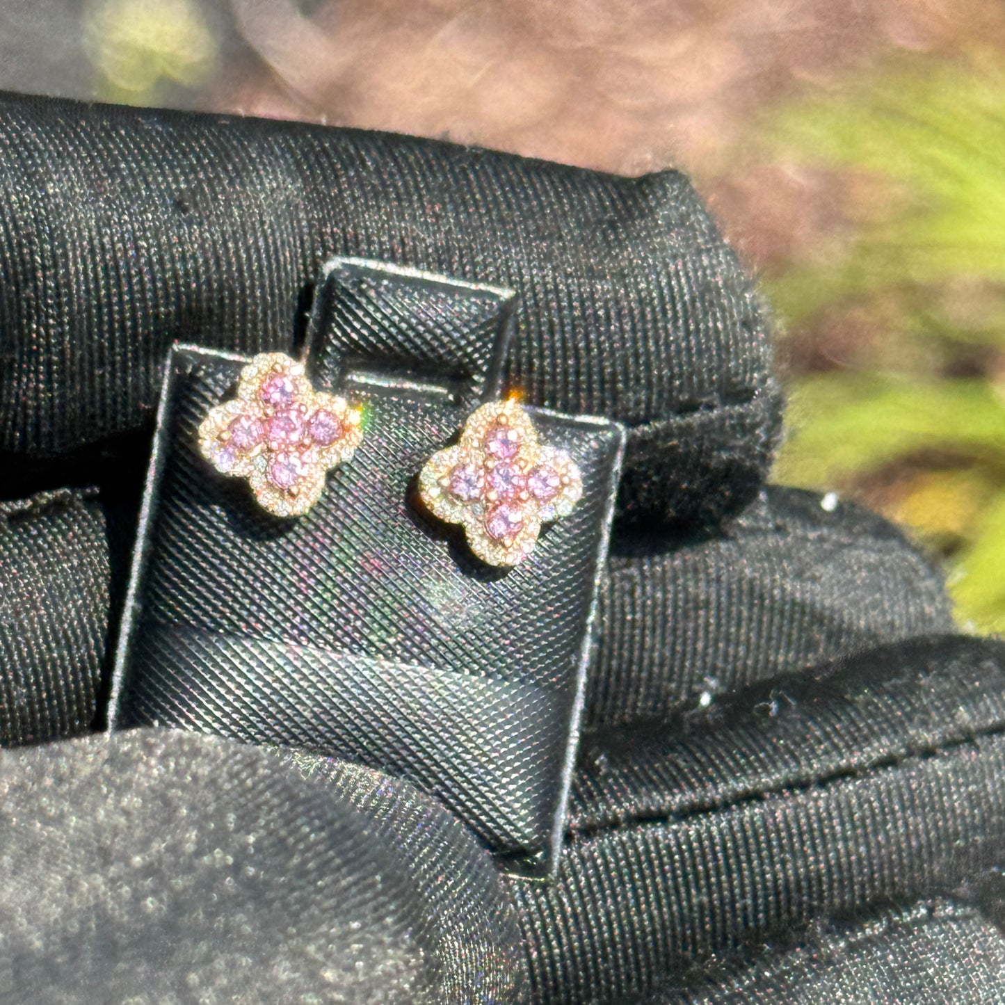 14K Yellow Gold Pink & White Diamond Flower Cluster Earrings 0.45ct – Luxury Iced Out Studs