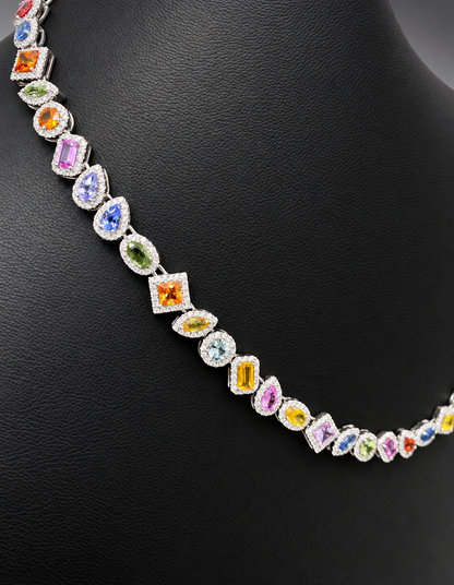 18” Luxury Unisex Multi-Gemstone Diamond Necklace in 14K Solid Gold
