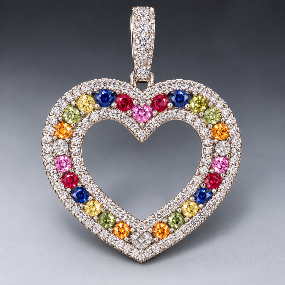 14K Gold Diamond & Multi-Color Gemstone Heart Pendant