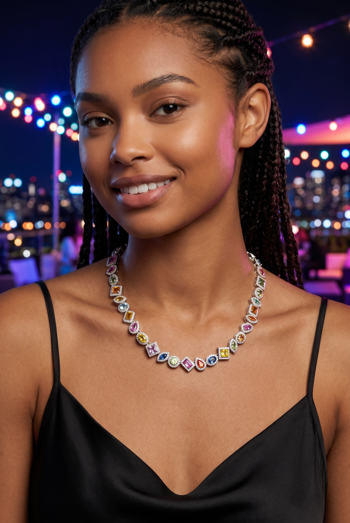 18” Luxury Unisex Multi-Gemstone Diamond Necklace in 14K Solid Gold
