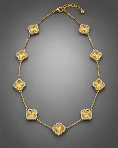 14K Yellow Gold Diamond Clover Station Necklace | Luxury Designer Style