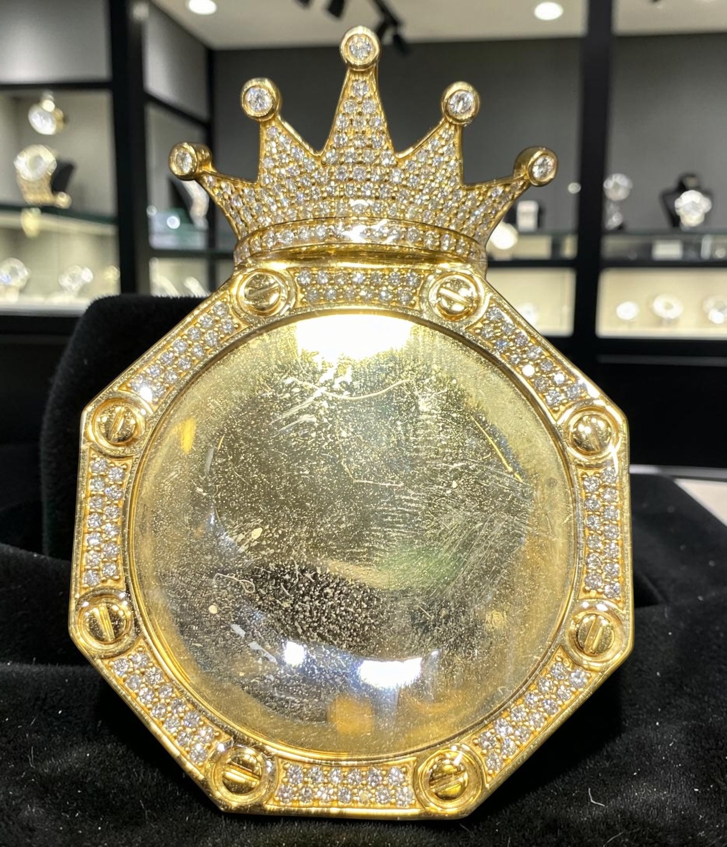 14K Gold King Crown Memory Pendant with Diamond Bail