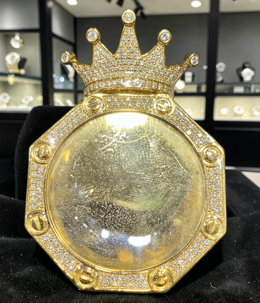 14K Gold King Crown Memory Pendant with Diamond Bail