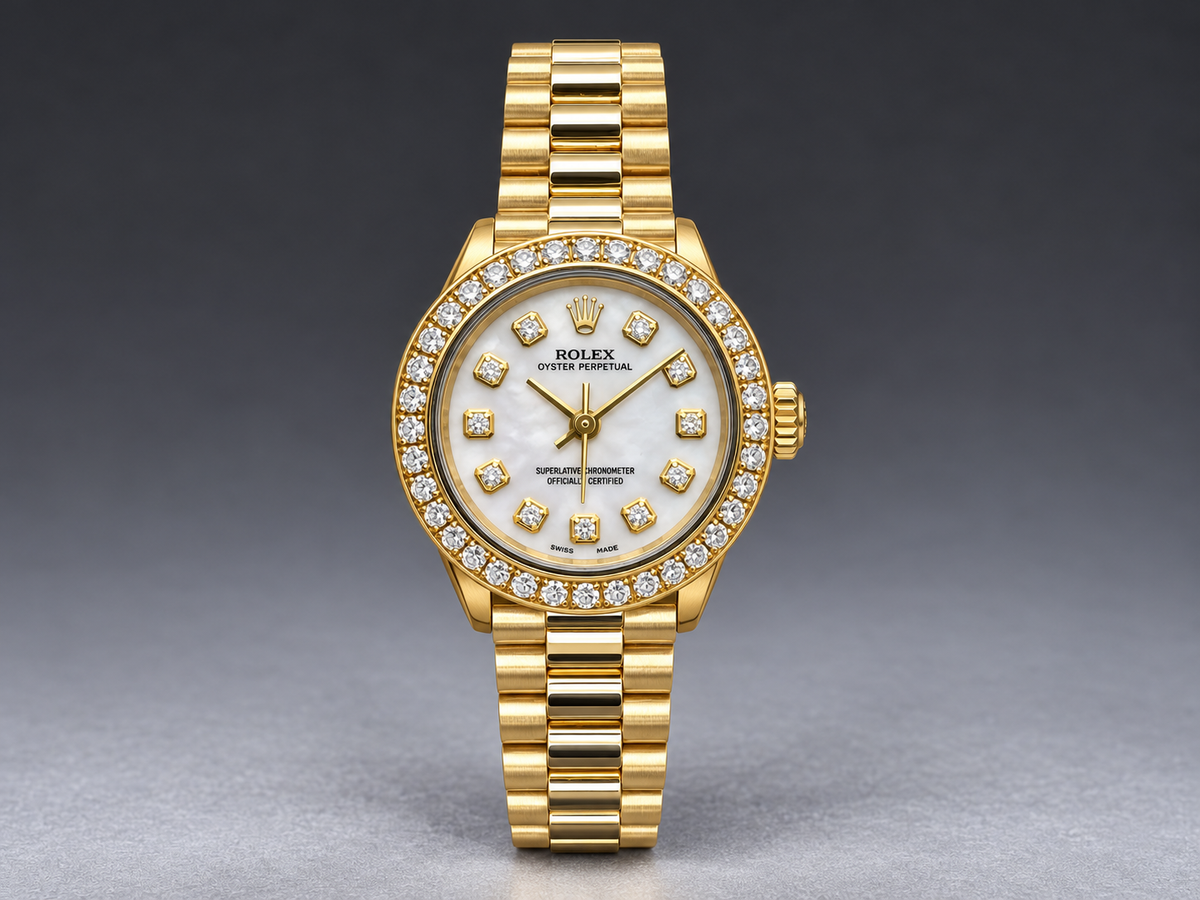 18K Yellow Gold Rolex Datejust 26MM – Mother of Pearl Dial | Diamond Bezel