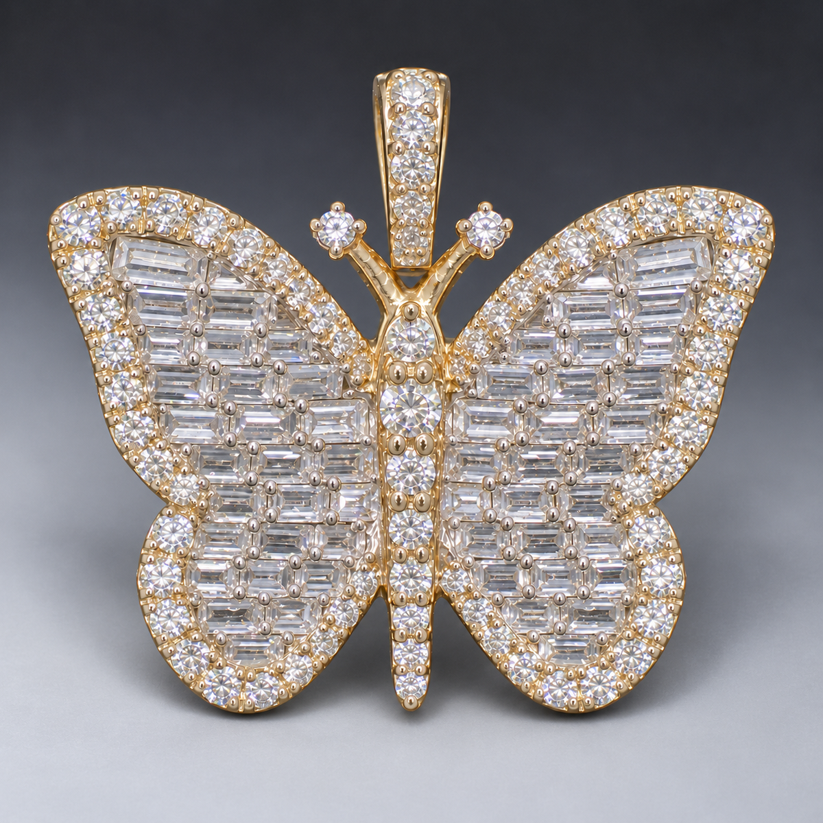 14K Gold Natural Diamond Butterfly Pendant