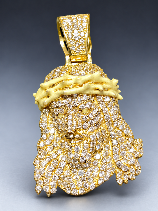 Jesus Pendant in 14K Yellow Gold – Diamond-Set Crown & Bail, Glow-in-the-Dark Enamel